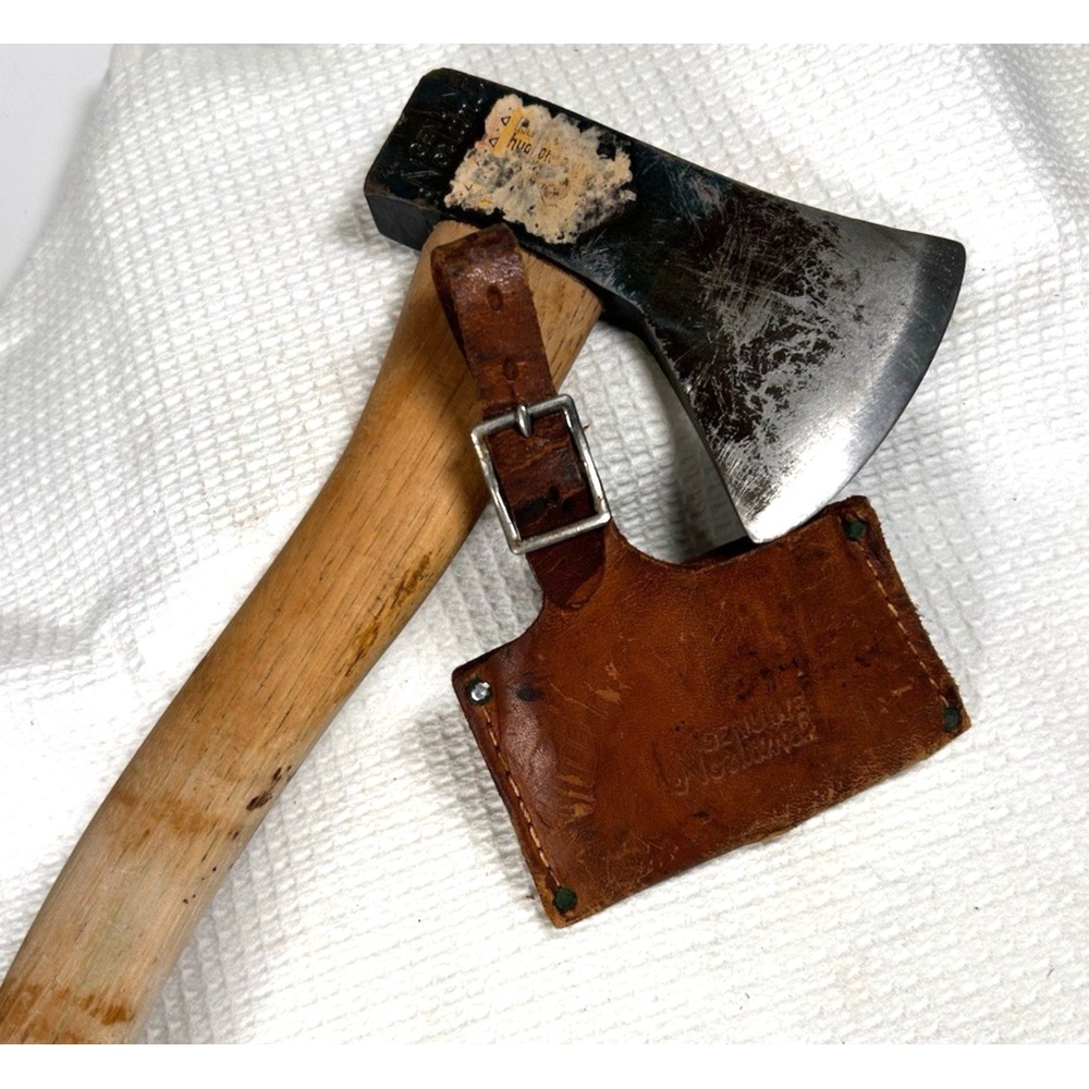 Vintage Genuine Norlund Voyageur Camp Hatchet with Original Leather Sheath